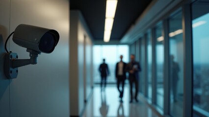 Obraz premium Security Camera Overlooking Hallway Business People