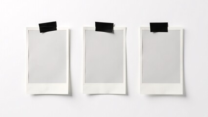 Three Blank Instant Photos Taped On White