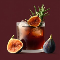 Refreshing Fig Rosemary Cocktail Drink in Glass with Ice Cubes