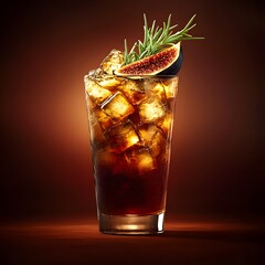 Refreshing Fig and Rosemary Iced Cocktail Drink in Tall Glass