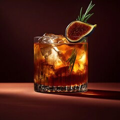 Refreshing Fig and Rosemary Cocktail Drink in Glass