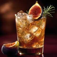 Refreshing Fig and Rosemary Cocktail with Ice Cubes