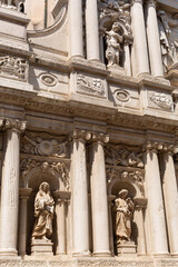 Details of the statues and architecture of the facade of the Church of Santa Maria del Giglio, Venice