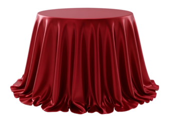 Elegant Red Tablecloth Draped Round Table Isolated on White Background for Celebration, Luxury Event, or Product Presentation