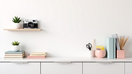 Desk With Succulents Camera And Supplies