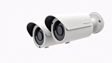 Two White Surveillance Cameras On White