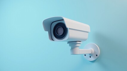 White Security Camera On Blue Wall