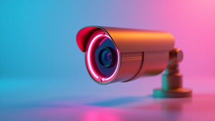 Security Camera With Neon Glowing Lights