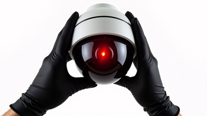 Security Camera Held By Gloved Hands