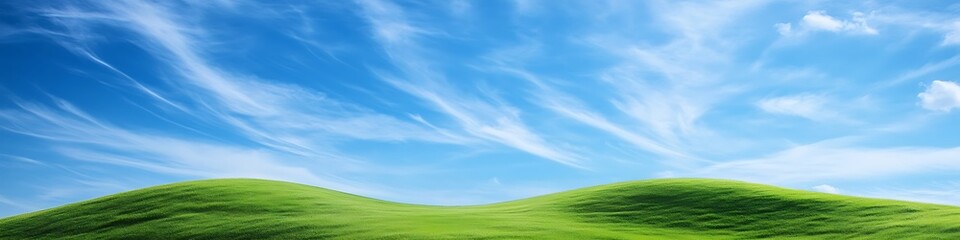 Fototapeta premium Beautiful green hill landscape with blue sky and clouds scenic view for wallpaper or background use