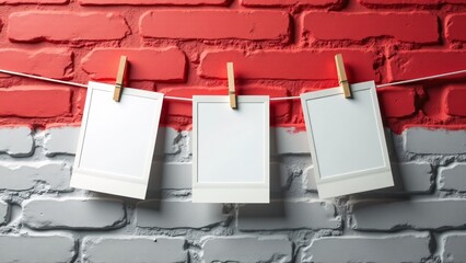 Three Blank Frames Hung on Brick Wall