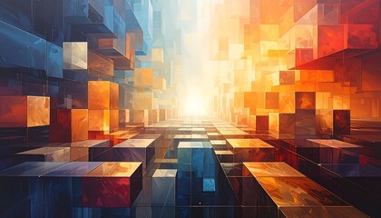 Abstract architectural design with vibrant colors and geometric shapes