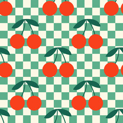 Retro Cherry Gingham Seamless Pattern