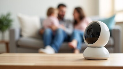 Security Camera On Table, Family In Background
