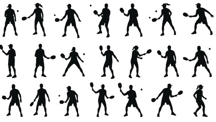 Dynamic Pickleball and Paddle Sports Players Silhouettes Vector Collection
