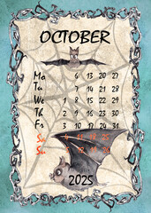 Halloween October calendar 2025 