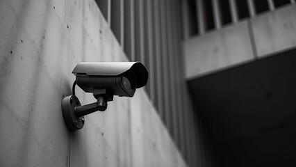 Surveillance Camera Mounted on Building Exterior