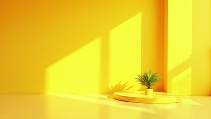 Yellow Minimalist Mockup With Plant Display