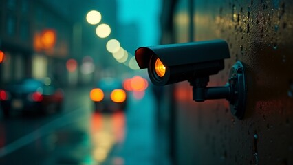 Security Camera On Wall At Night