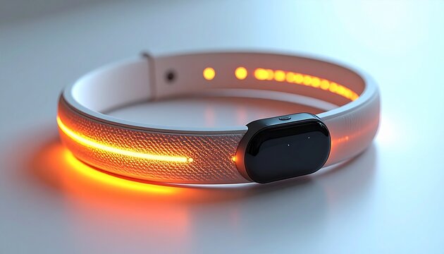 Modern wearable health tracker with illuminated band and central sensor