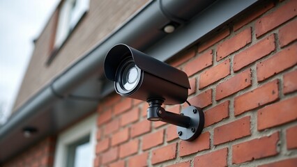 Security Camera Mounted On Brick Wall