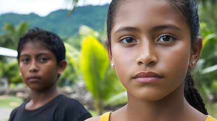 Portrait of Two Children Outdoors, Girl and Boy in Nature