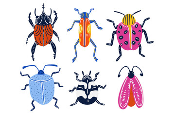 Beetles seamless design, colorful insect illustration for textile, wallpaper, and home decor.