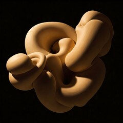 Abstract wood sculpture. Twisted organic shape on a dark black background.
