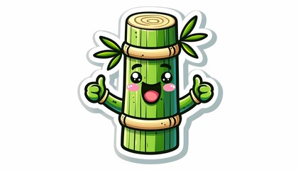Cute bamboo sticker. Kawaii cartoon character giving a thumbs up.
