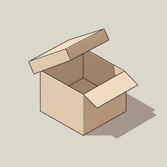 Open cardboard box. Isometric illustration of a brown package container.
