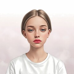 Young woman portrait. Digital painting of a beautiful girl with short hair and blue eyes.

