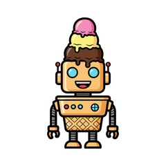 Cute Ice Cream Robot Character Design.