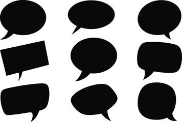 Black Speech Bubble Icons Set Communication and Conversation Concepts Isolated