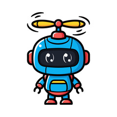 Cute Blue Robot with Propeller on Head Flying.