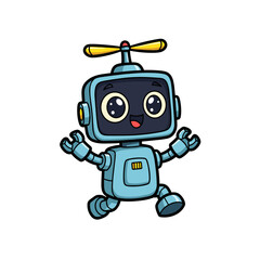 Cute cartoon robot with propeller on head and big eyes.