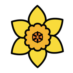 Simple Yellow Daffodil Flower Illustration with Outline.