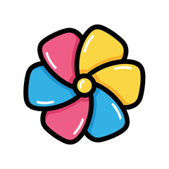 Colorful Pinwheel Toy with Petal Shapes and Black Outline.