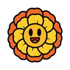 Happy Cartoon Flower Emoji with Smiling Face and Petals.