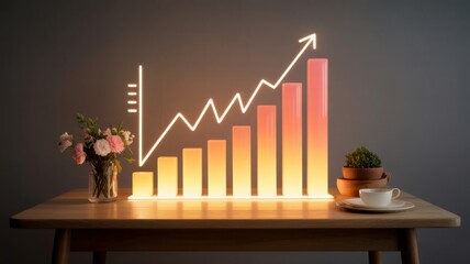 Visual graph representation on a table with flowers and a cup.