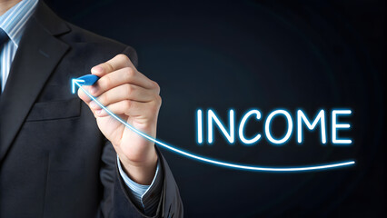 Businessman drawing rising income growth curve concept for success and financial strategy
