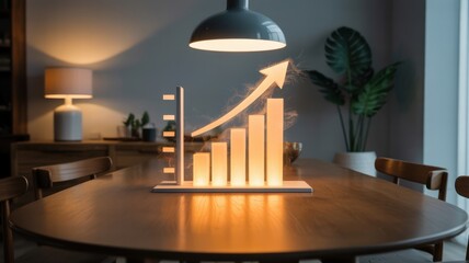 A glowing growth chart on a wooden table in a stylish room.