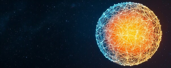 Disruption digital strategy concept, This vibrant digital illustration showcases a glowing sphere of energy, set against a starry cosmic backdrop, symbolizing technology