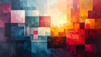 Abstract Colorful Geometric Composition with Squares and Rectangles