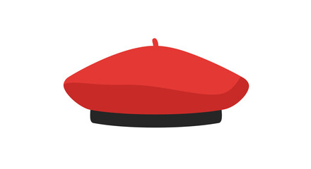 Obraz premium A red beret with a small topknot resting on a dark gray band