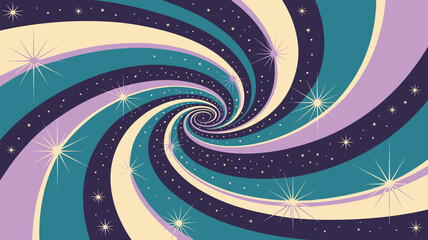 A swirling vortex of pastel colors with stars and dots creating a hypnotic and psychedelic effect design