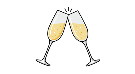 Two glasses filled with a yellow sparkling beverage are shown toasting with small sparkle icons above them