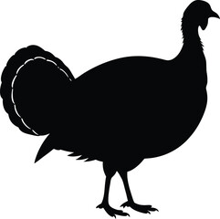 A cartoon vector silhouette illustration of a hen and chicken with a rooster on a farm