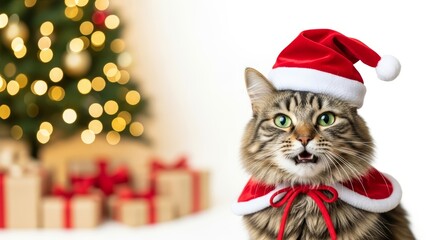 merry christmas cat with christmas costume realistic for advertising background