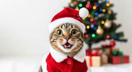merry christmas cat with christmas costume realistic for advertising background 2