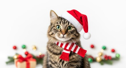merry christmas cat with christmas costume realistic for advertising background 4